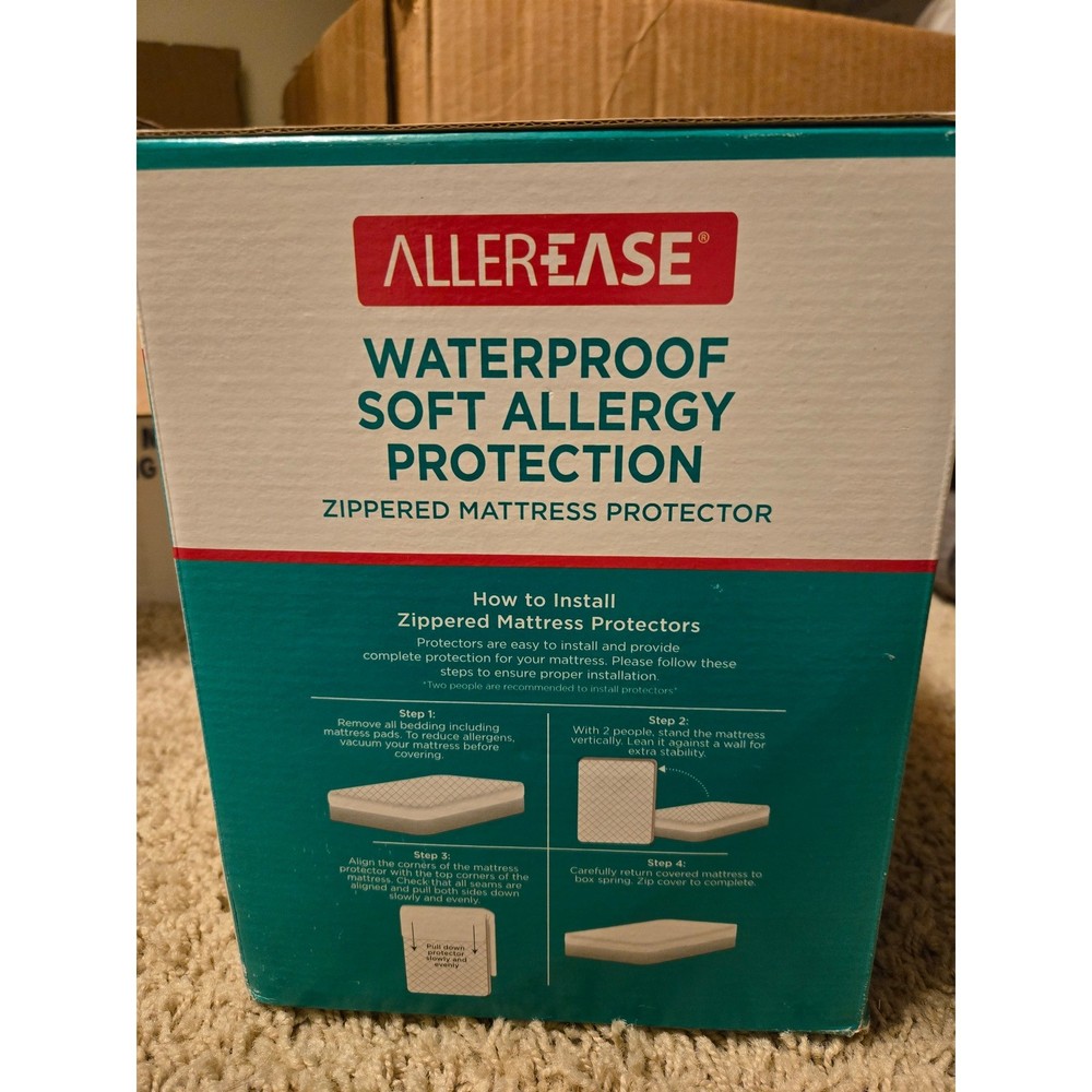 Allerease Queen Waterproof Zippered Mattress Protector Allergy Protection White