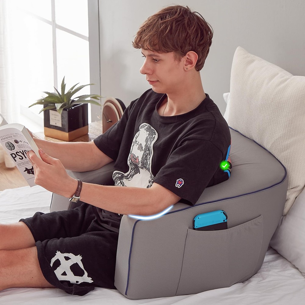 cooloo8 Reading Pillow with Armrests – Extra Large Memory Foam Large, Grey