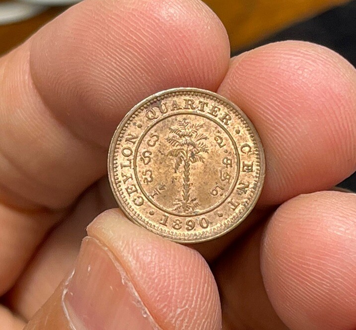 1890 Ceylon 1/4 Cent Coin BU Condition