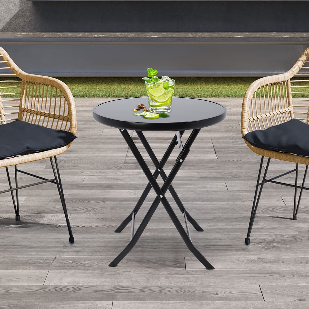 Patio Glass Coffee Table Side Table Round Patio Backyard Garden Balcony Table