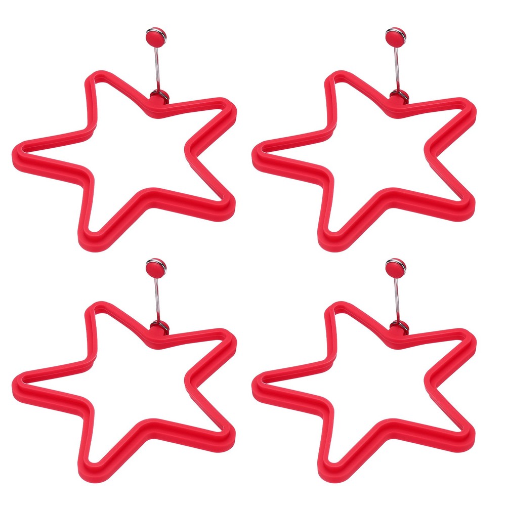 4 Pcs Star Egg Rings, Silicone Egg Pancake Rings Set, Red