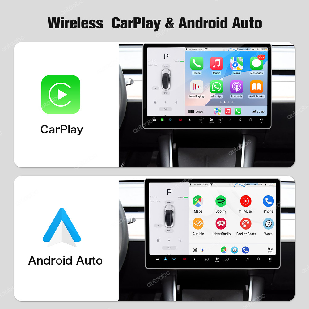 AUTOABC Wireless CarPlay Android Auto for Tesla Model 3 Model Y Intel atom/AMD