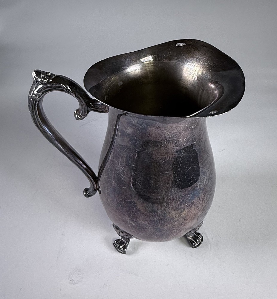 Vintage Leonard Silverplate Water Pitcher Paw Feet Scroll Handle