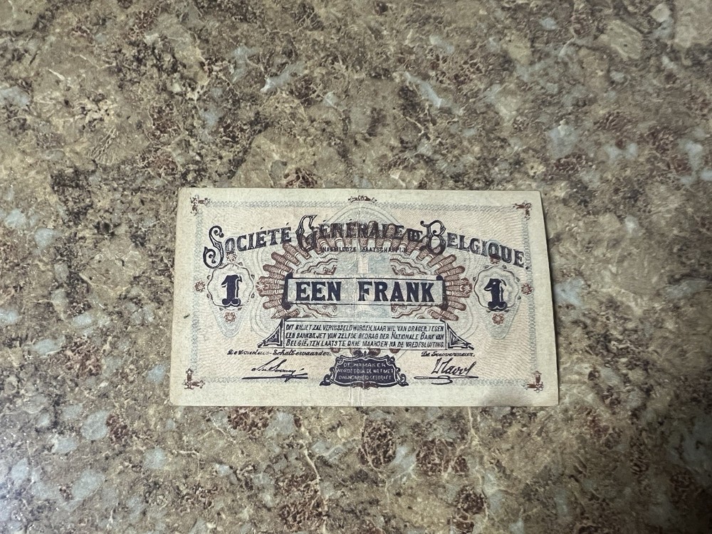 1918 Belgium 1 Franc Banknote (12-9-18)