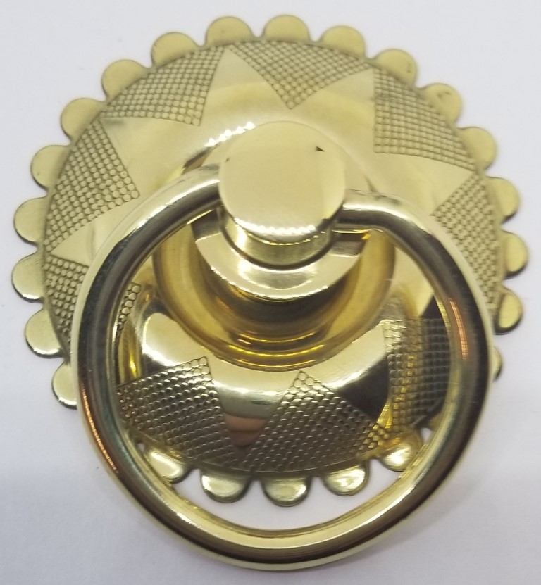 LARGE BRASS 2-1/2" Eastlake Victorian Style Plated Single Post Ring Pull Knob Ba