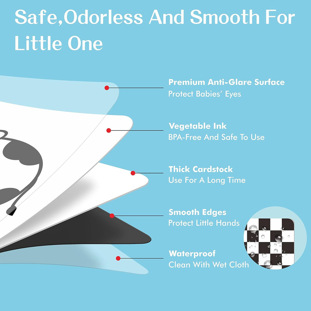 50 Pages Visual Stimulation Flashcards, 25 PCS Black and White Baby Visual Stimu