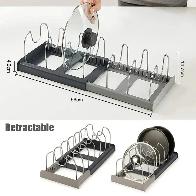 Expandable Adjustable Kitchen Organizer Rack for Pot Lids, Pans, Plates Cabinet