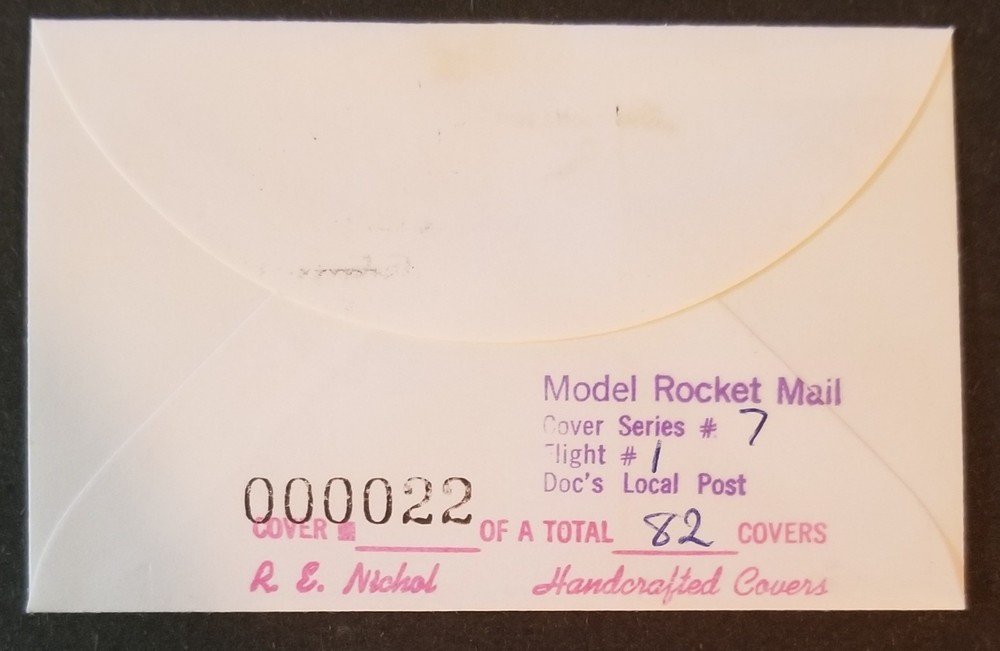 1971 Rocket Mail Doc's Local Post on German Mini Cover Cachet & Stamp