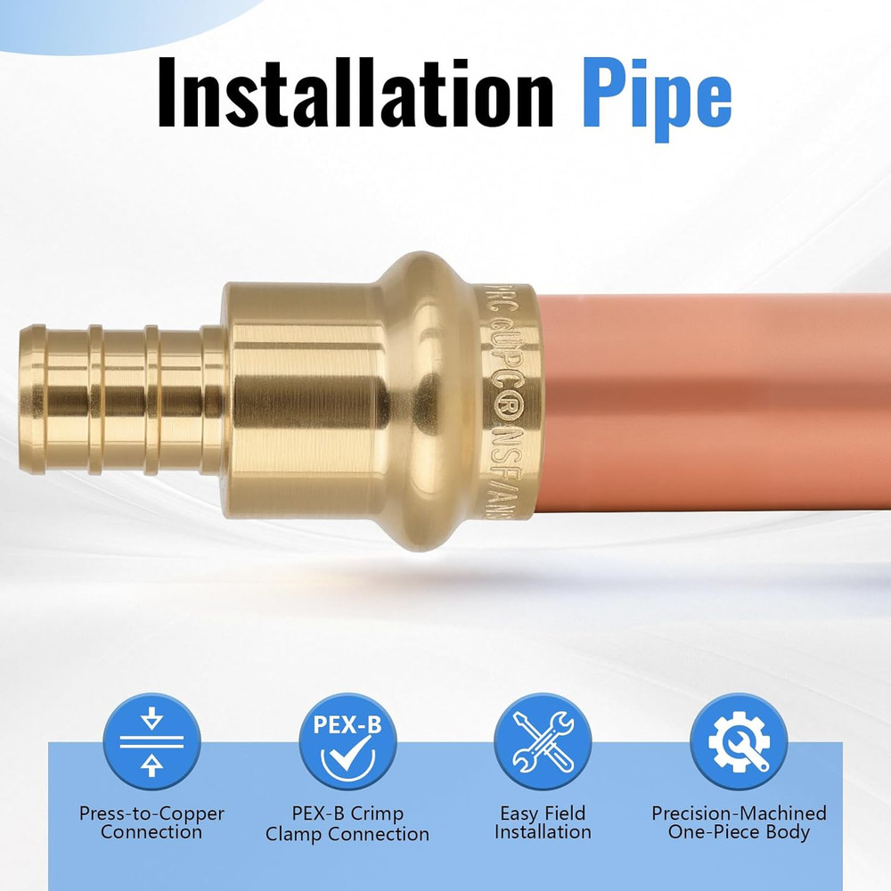 (12-Pack ) Press Fittings 1/2" Press × 1/2" PEX Adapter Coupling, Lead-Fre