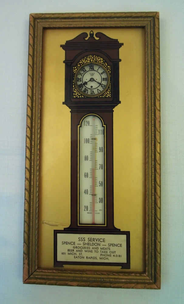 Vintage Reverse Paint Glass Clock/Thermometer with pull down calendar
