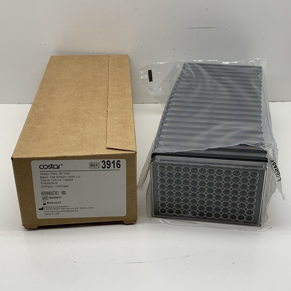 (20-Pack) Corning 3916 Solid Black Flat Bottom TC-treated Microplate EXPIRED2019