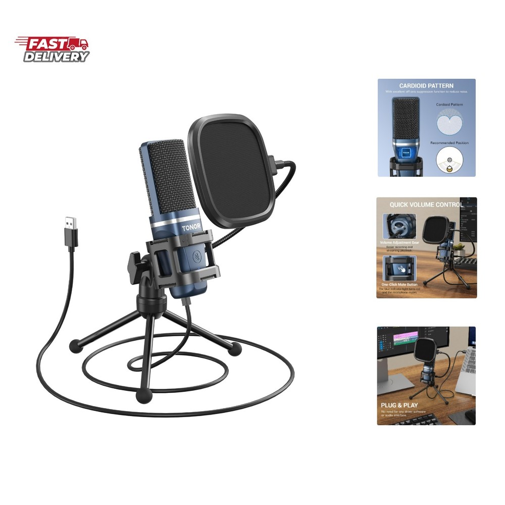 TC-777 Podcast Microphone, USB Computer Microphone, Cardioid Condenser PC Mic...
