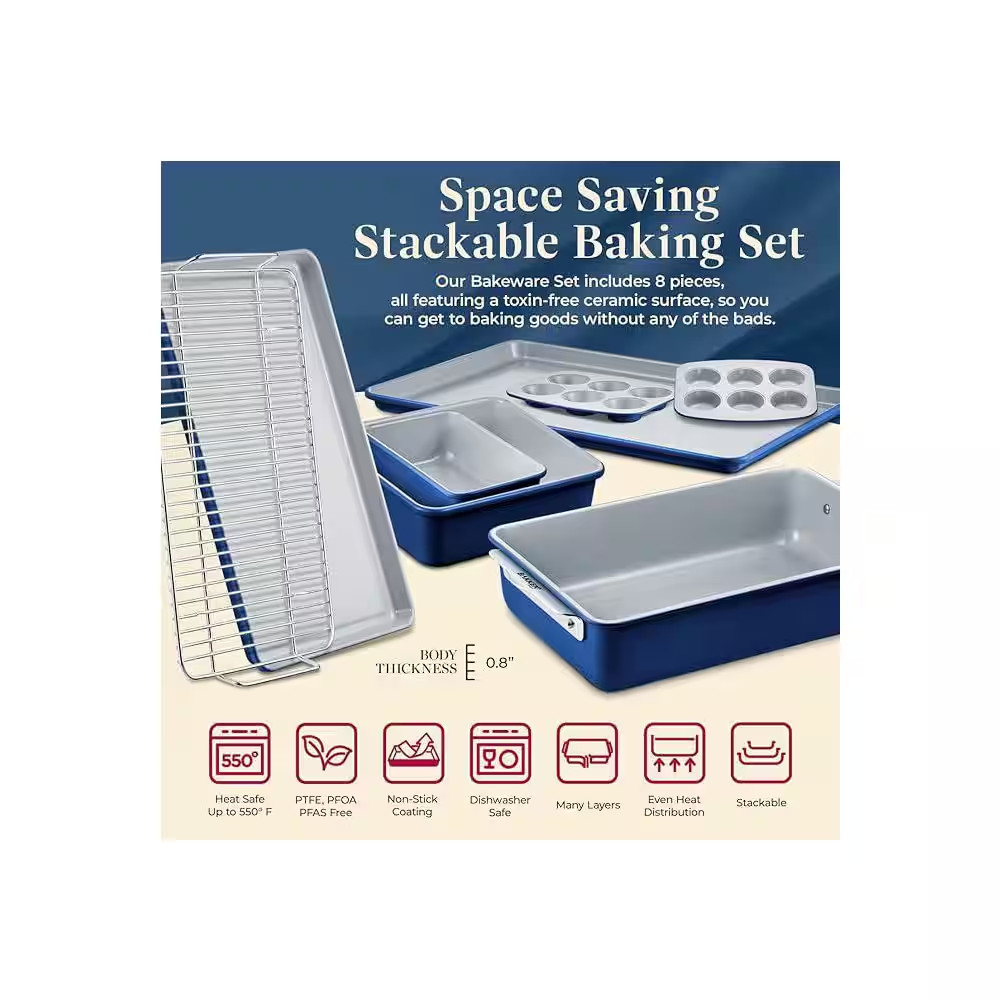 8-Piece Stackable Bakeware Set-Blue