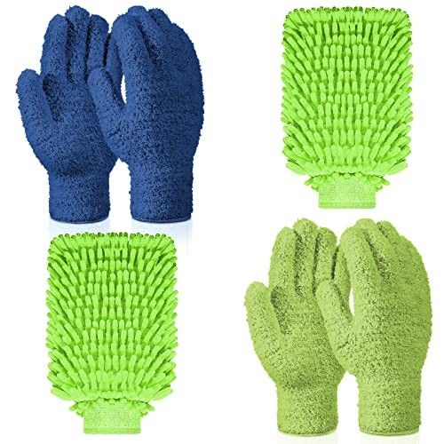 6 Pcs Microfiber Dusting Mitt Gloves Microfiber Washable Navy Blue, Green