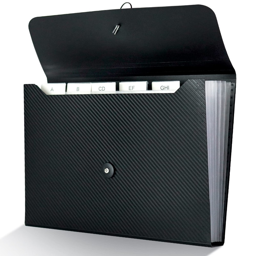 7 Pocket Expanding File Folder with Tab Inserts, Accordian Black