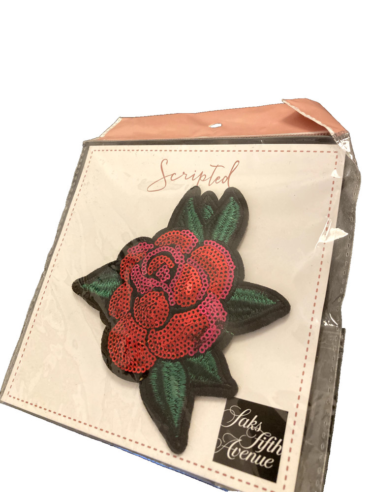 Rose Patch Pin Embroidery Sequence Grateful Dead Biker Reusable Saks 5th Ave.