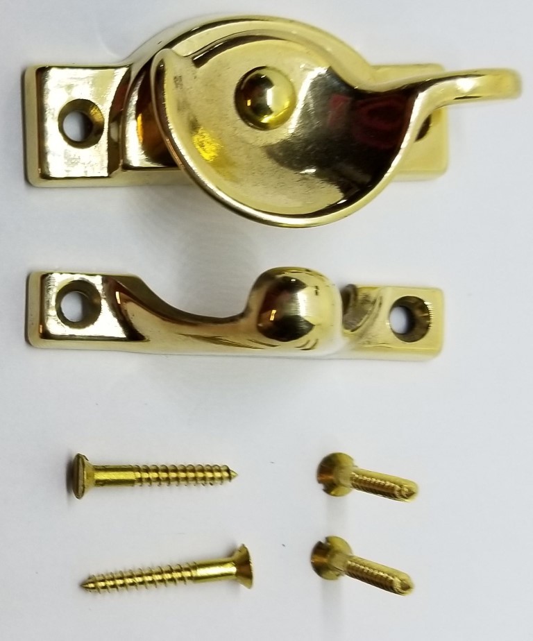Decorative Solid Polished Brass Heavy Duty Spring Loaded Window Sash Lock Square