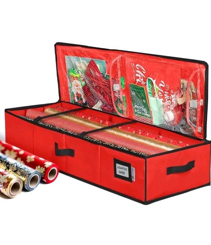 HOLDN' STORAGE Premium Wrapping Paper Storage Container - Red/Black Trim