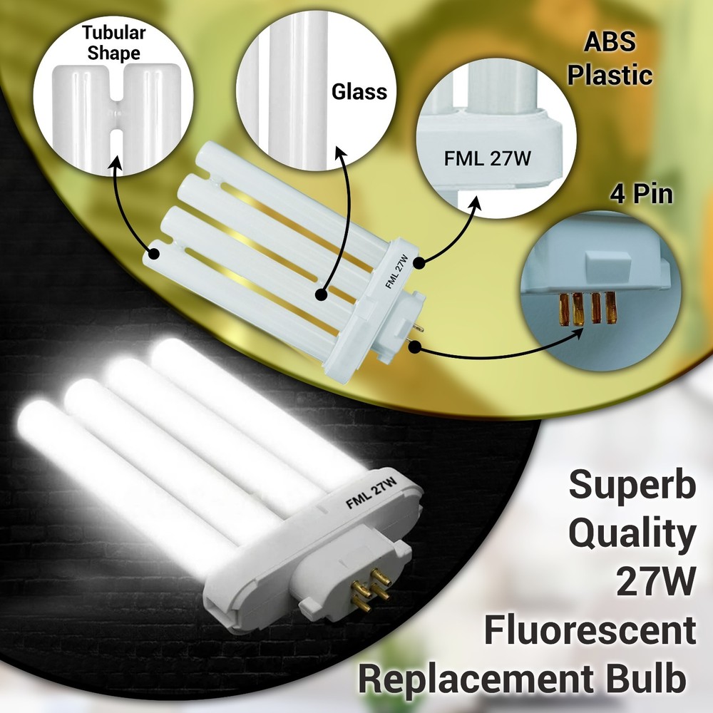Compact Fluorescent CFL 27W Replacement Bulb GX10Q-4 4-Pin Base 6500K Daylight
