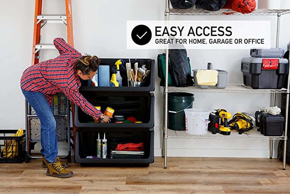 Heavy Duty Nesting Plastic Stack Bin, Black