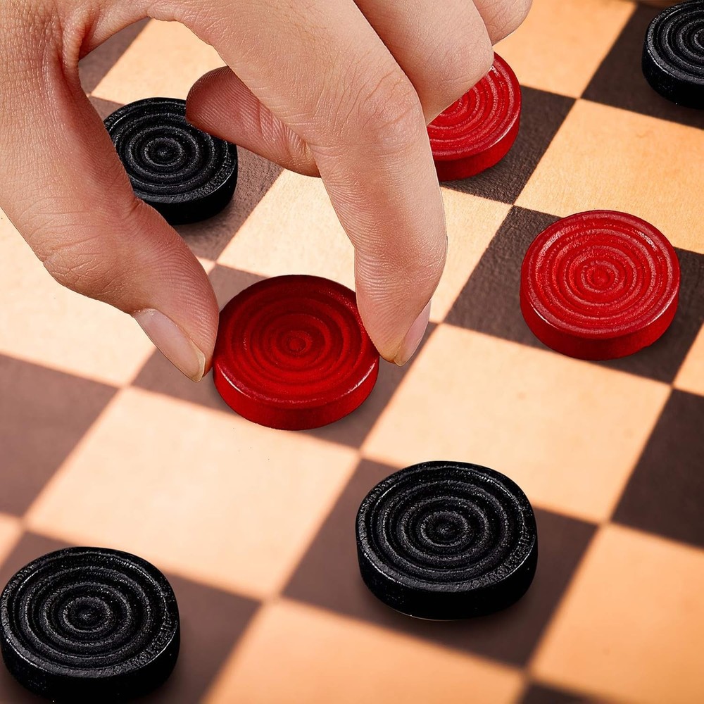 24 Pcs Wooden Checkers Pieces with Stackable in Drawstring Storage Pouch