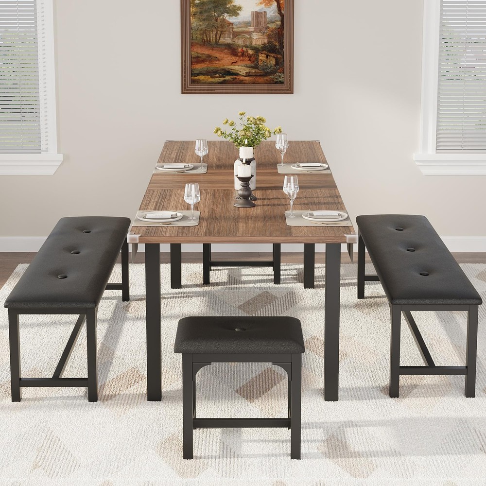 5 Piece Extendable Dining Table for 4-8, 47.3"-63" Rectangular Wood Kitchen T...