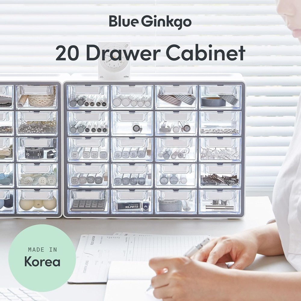 Blue Ginkgo Small 20-Drawer Chestnut –Stackable Transparent Storage Cabinet,Grey