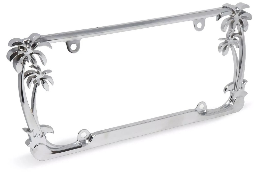 Tropical Palm Tree Chrome Polished License Plate Frame (2 Frames) with Cap