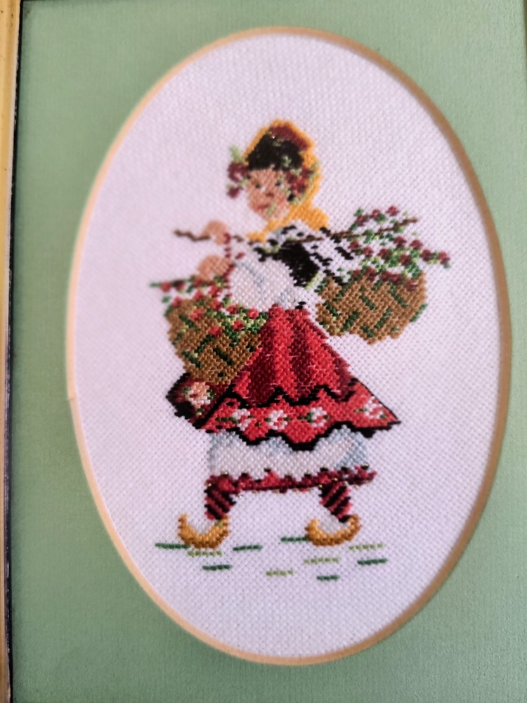 2 SMALL FRAMED Signed NEEDLEPOINT Cross Stitch 8" By 6 1/2"