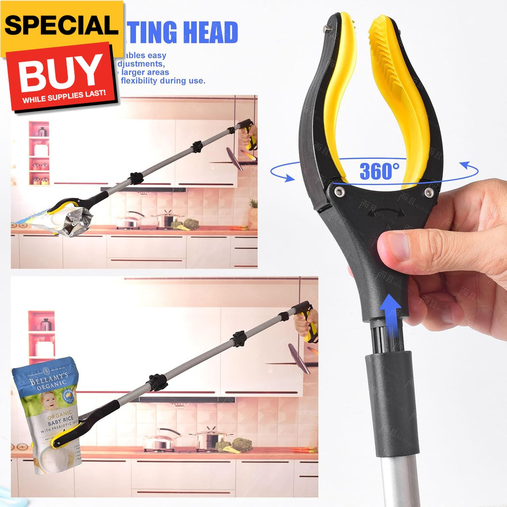 43" Extra Long Grabber Tool, It Reaching Tool with Rotating Jaw +Magnets, 4" Wid