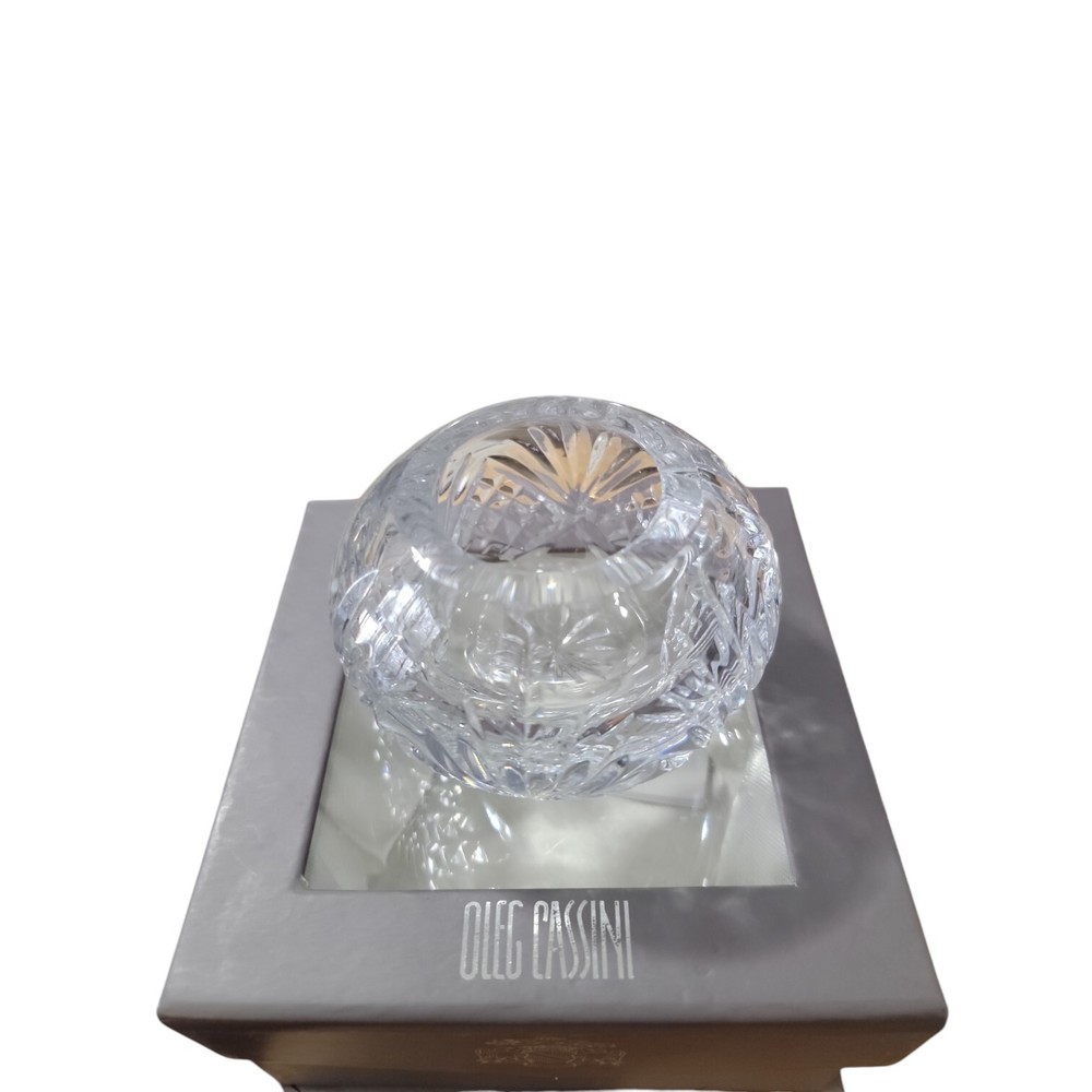 2 Oleg Cassini Crystal Pillar Candleholders Boxes Diameters Shapes Differ