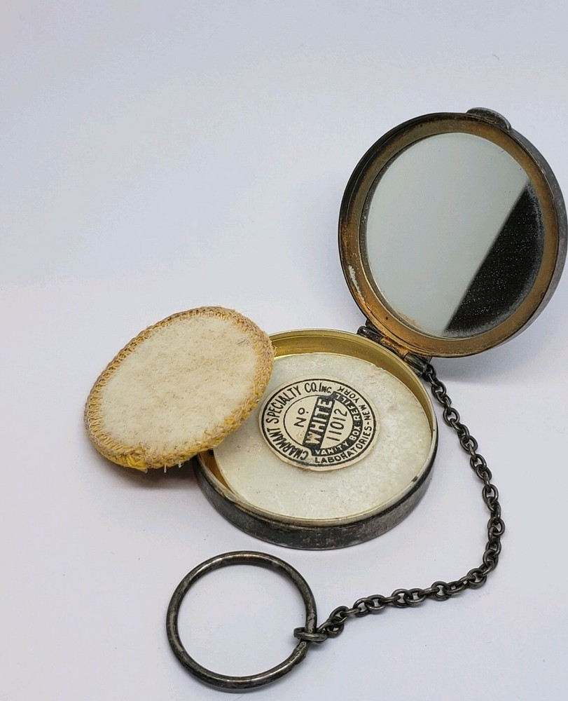 ANTIQUE STERLING SILVER MIRROR POWDER COMPACT BOX