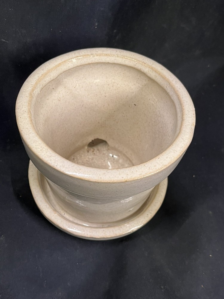SMALL VINTAGE GLAZED POTTERY FLOWER POT 3.25”