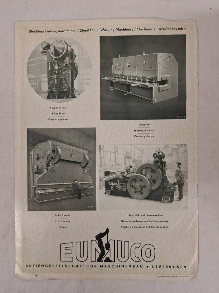 1957 Eumuco Press Brakes Catalog Showing Manufacturing Program