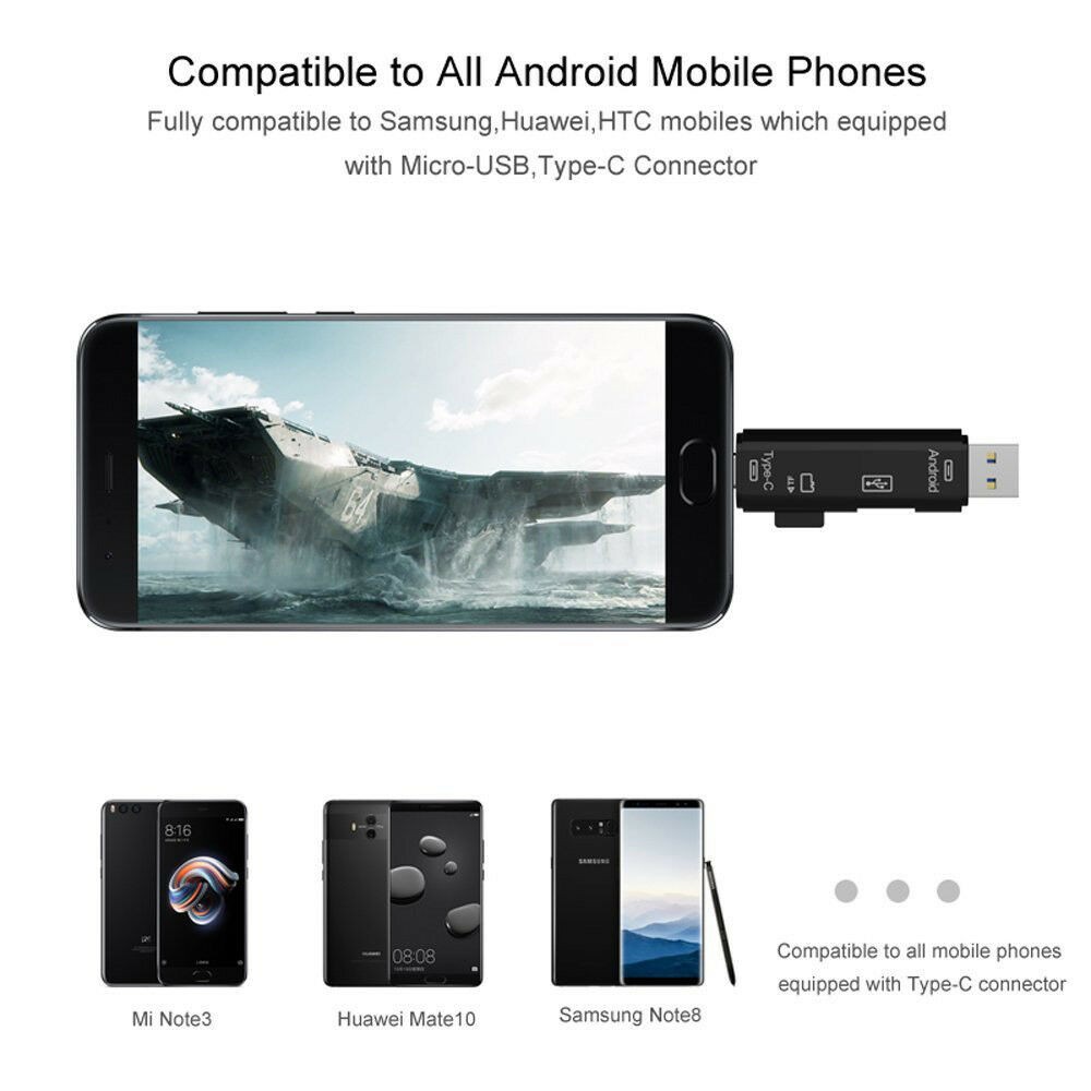 1Pack USB / USB Type C / 3.1 Micro-USB External Micro SD Card Reader OTG Adapter