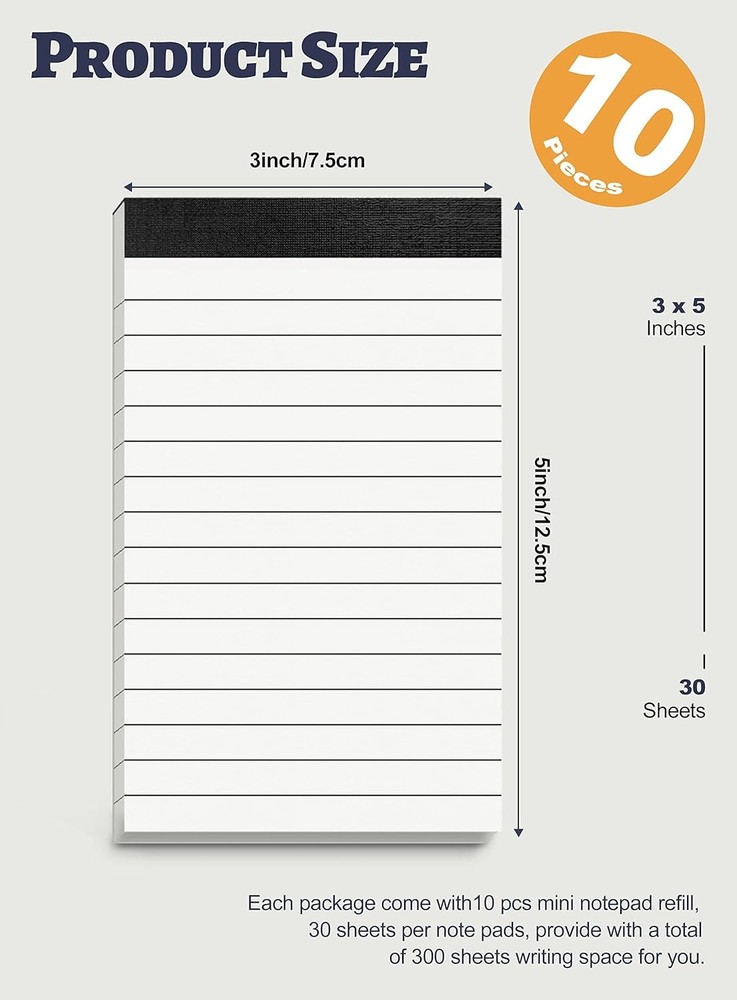 10 Pack Small Note Pads 3x5 Lined Writing Mini 3 x 5 Inch, White