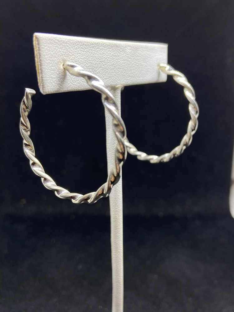 Native American Navajo plain Sterling Silver twisted Post half hoop Earrings