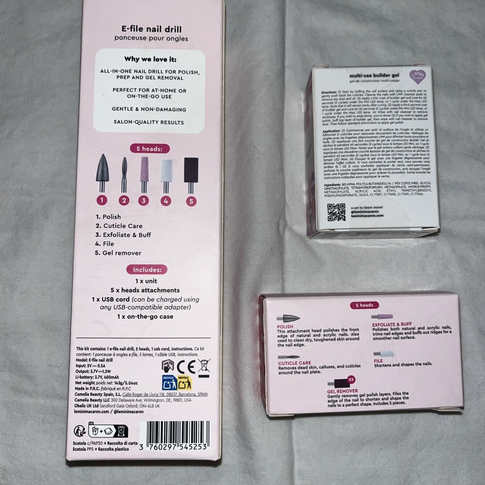 Le Mini Macaron Bundle - Includes E-file Nail Drill, Replacement Heads + Gel