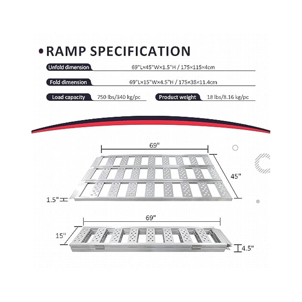 Mobility Scooter Ramp, Tri,Fold 6ft, Durable Truck & ATV Loading Aid