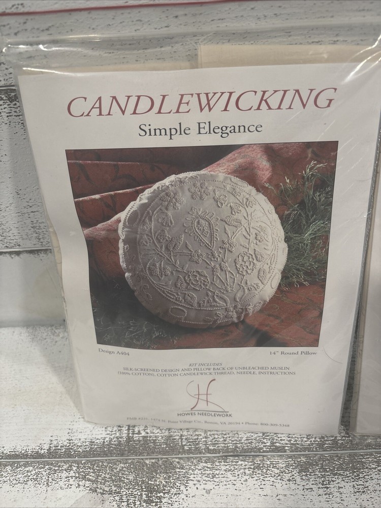 TWO Candlewicking Pillow Kits 14” Round/square - NIP - Howes Needlework