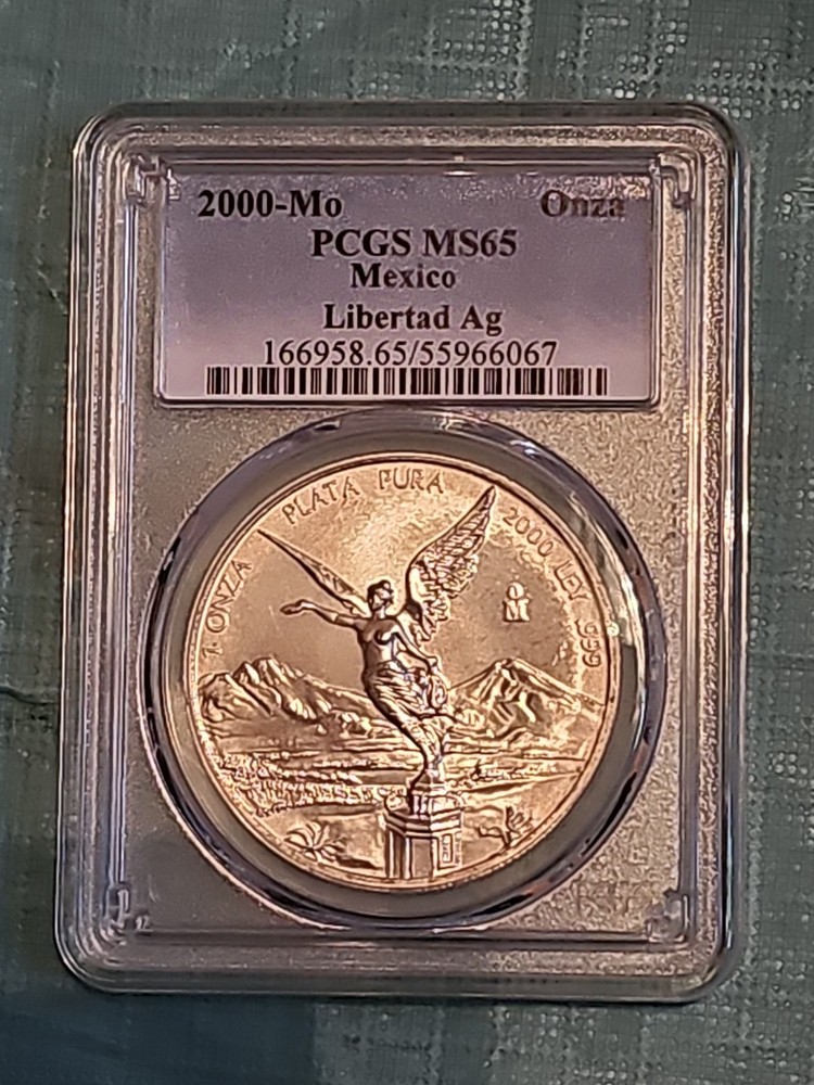 2000 Libertad  Pcgs Ms 65 Silver. 999 Mexico