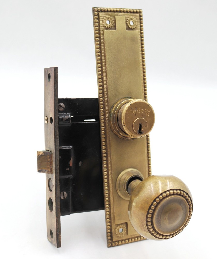 Vintage Solid Brass Beaded Entry Door Knob Set