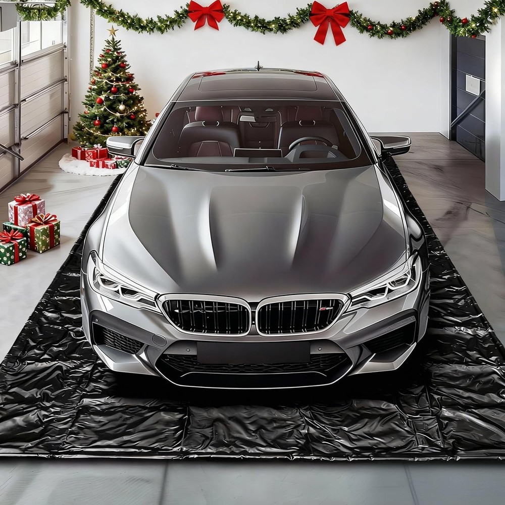 Garage Floor Mat, (7'9" x 18") Under Car 7'11" x 18'1" (Rectangular), Black