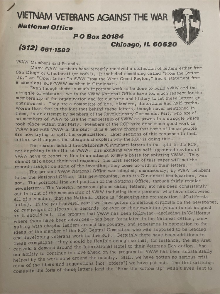 VVAW Guidon #65 + 1978 Internal Docs on Group Split, Rare Antiwar Ephemera