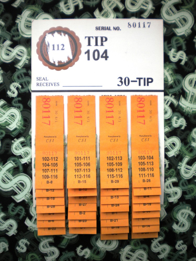 (4 Lot) ~ 30 REGULAR "NOT Sure" TIP BOARDS {101-116} 4#on 1 Ticket Jar Pull Tabs