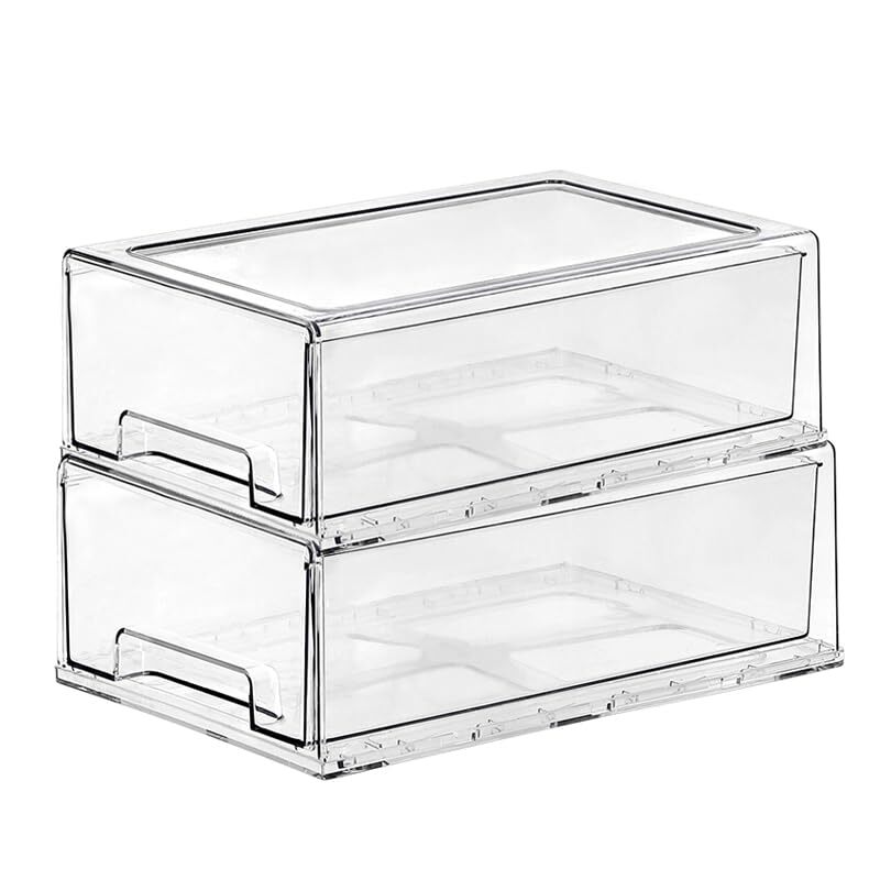 Stackable Storage Drawer, Clear Pull Out Plastic 12.6 x8.27 x 4.33, 2 Pack