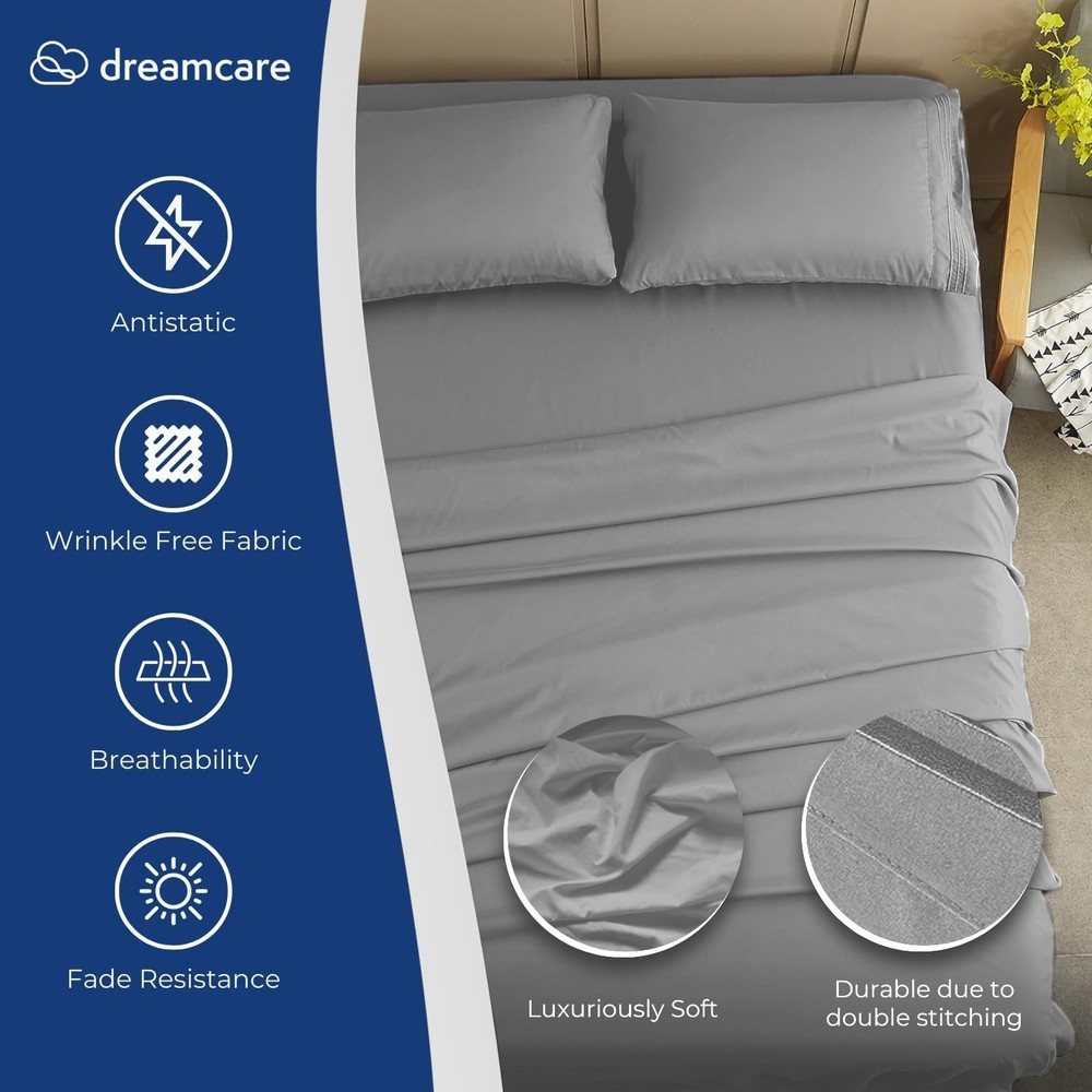 4-Piece Queen Sheet Set - Extra Deep Pocket, Cooling Microfiber Bedding