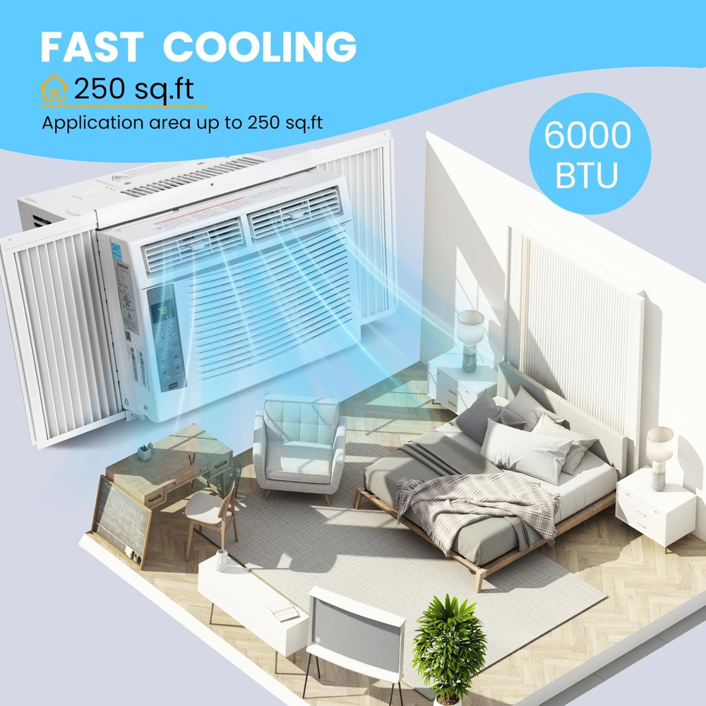 6000 BTU Window Air Conditioner Window AC Unit W/Remote Control Timer Function