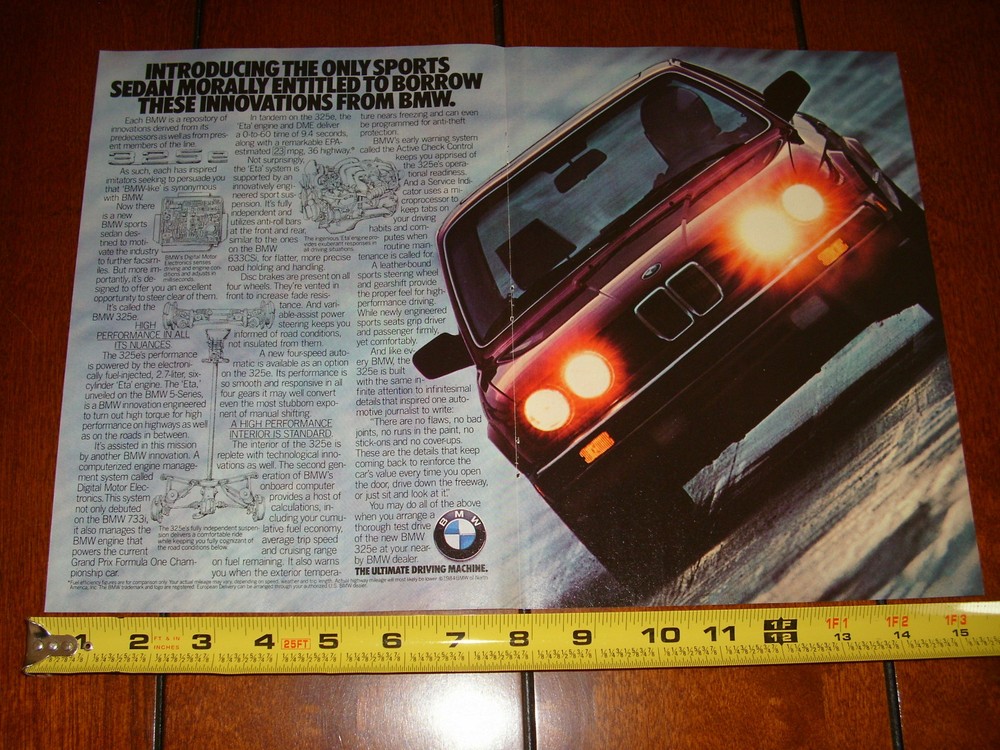 1984 BMW 325e ORIGINAL 2 PAGE AD
