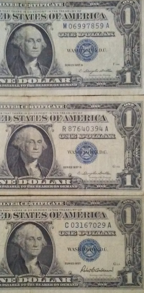 1957 plain/A/B Silver Certificate NOTES (3 note lot)